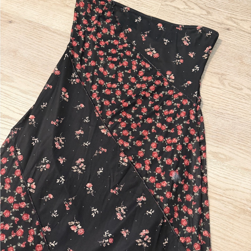 Altar'd State Black Strapless Midi Dress with Pink Rose Print - Picture 4 of 6